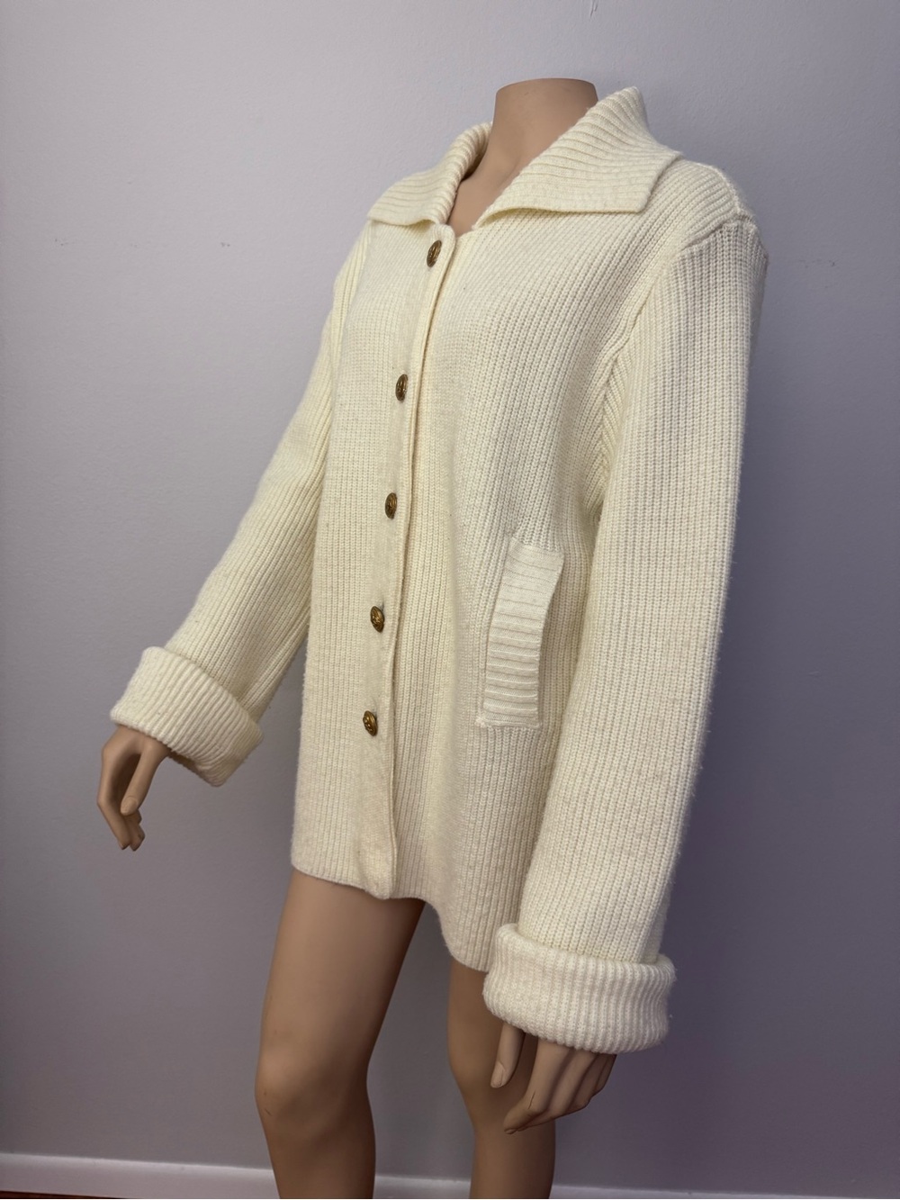 Cream Button-Front Knit Jacket - Picture 2 of 8